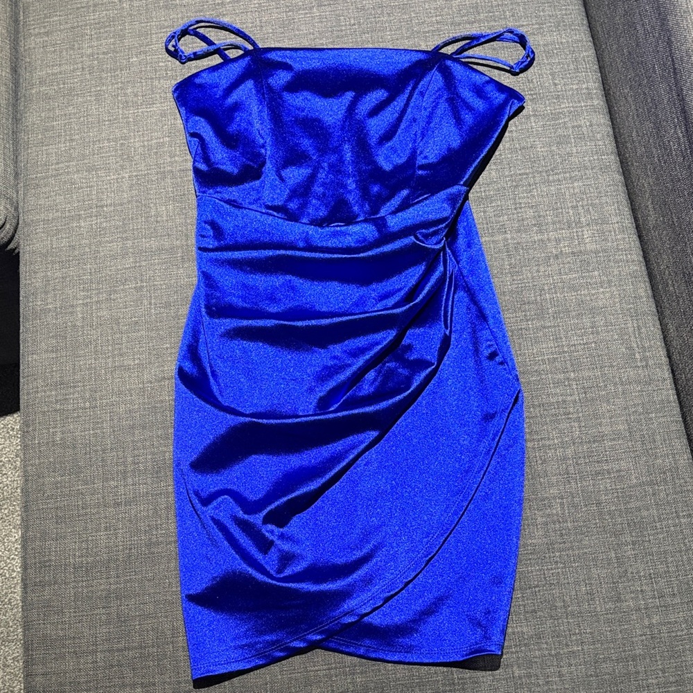 Emerald Sundae Royal Blue Satin Ruched Mini Dress